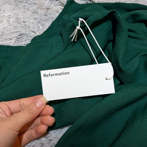 NEW Reformation Gavin Dress Emerald Green Midi Size 0 Open Back Short Sleeve - Picture 5 of 11